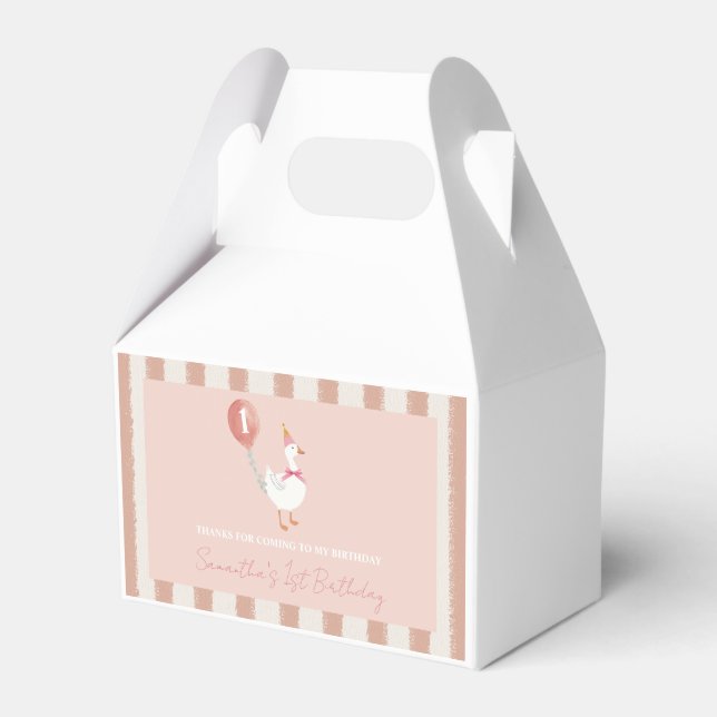 Little Silly Goose Pink Balloon Girl 1st Birthday Favour Box (Front Side)