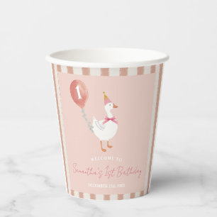 Little Silly Goose Pink Balloon Girl 1st Birthday Paper Cups
