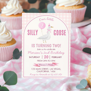 Little Silly Goose Pink Gingham Girl Birthday Invitation