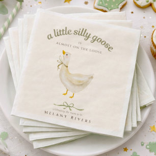 Little silly Goose Sage Green Bow Baby Shower Napkin