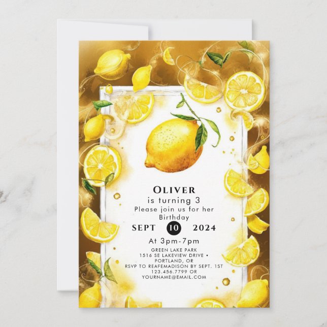 Little Simple Lemon Birthday Invitation (Front)