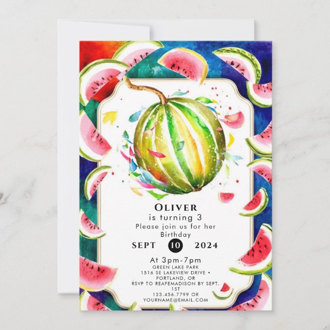 Little Simple Watermelon Birthday Invitation (Front)