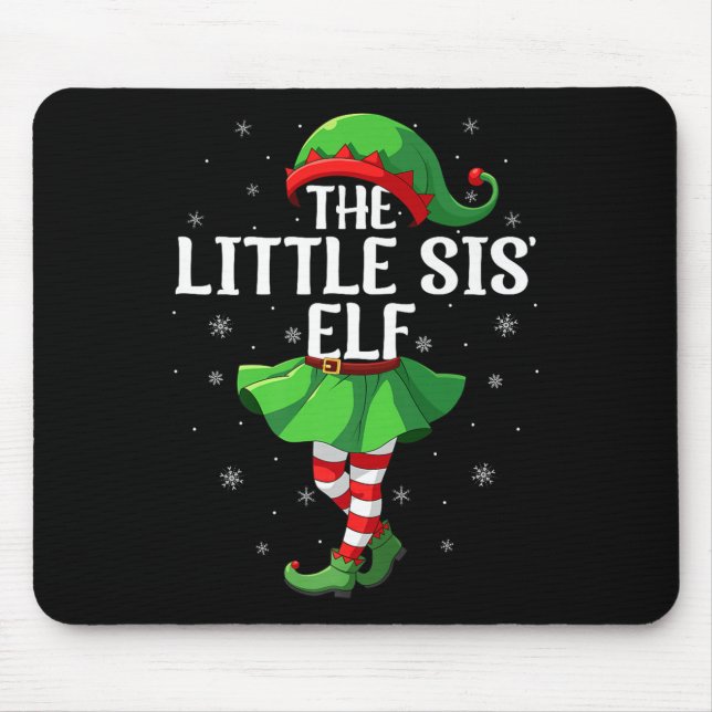 Little Sis Elf Christmas Girls Women Elf Squad Xma Mouse Mat (Front)