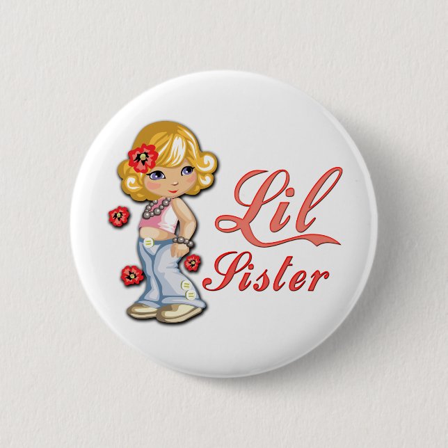 LIttle Sister and Flowers 6 Cm Round Badge (Front)