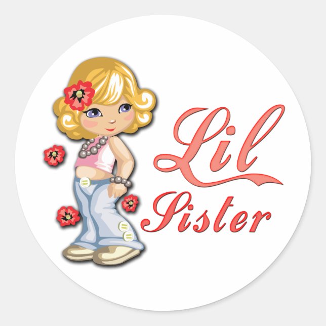 LIttle Sister and Flowers Classic Round Sticker (Front)