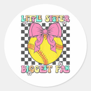 Little Sister Biggest Fan Retro Softll Sister Girl Classic Round Sticker