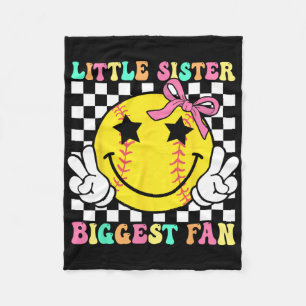 Little Sister Biggest Fan Retro Softll Sister Girl Fleece Blanket