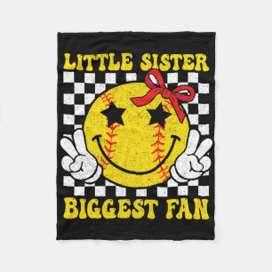 Little Sister Biggest Fan Retro Softll Sister Girl Fleece Blanket