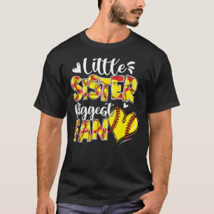 Little Sister Biggest Fann  Softball Sister T-Shirt