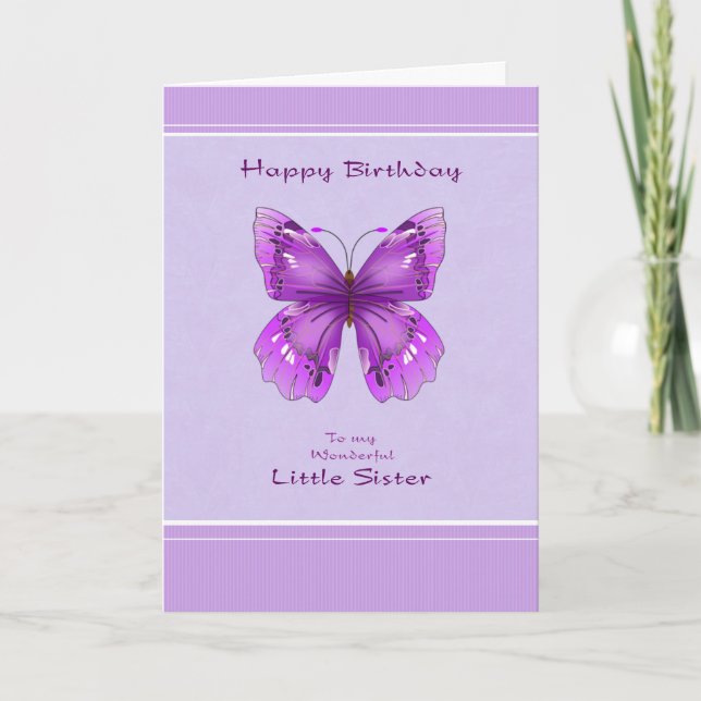 Little Sister Birthday Card - Purple Butterfly (Front)