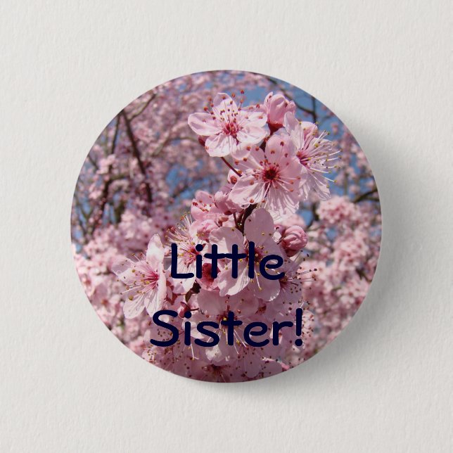 Little Sister! button Pink Tree Flower Blossoms (Front)
