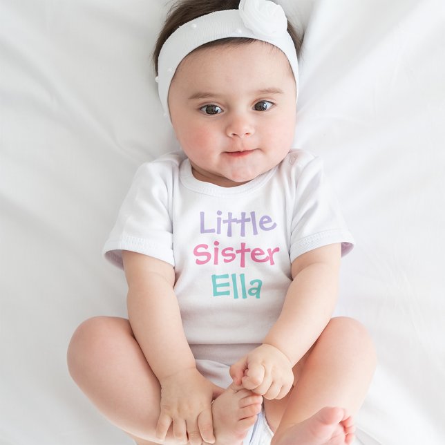 Little Sister Colourful Script Personalised Baby Bodysuit (Creator Uploaded)