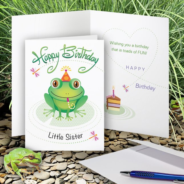 Little Sister Cute Birthday Frog Card (Creator Uploaded)