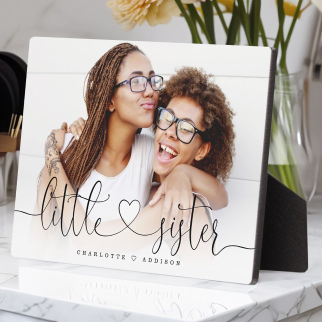 Little Sister Heart Script Gift For Sisters Photo  Plaque (Little Sister Heart Script Gift For Sisters Photo Plaque)