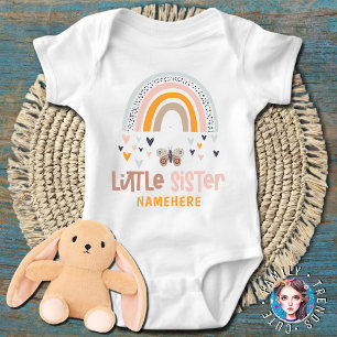 Little Sister muted rainbow hearts and moth Baby Bodysuit