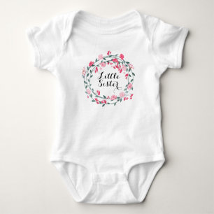 Little Sister or Flower Girl Pink Peony Wreath Baby Bodysuit