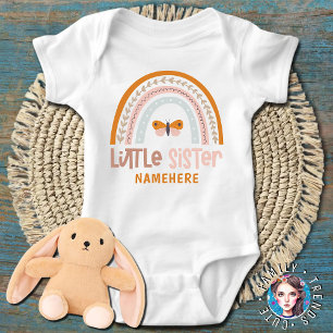 Little Sister Personalised Name Cute Rainbow Baby Bodysuit