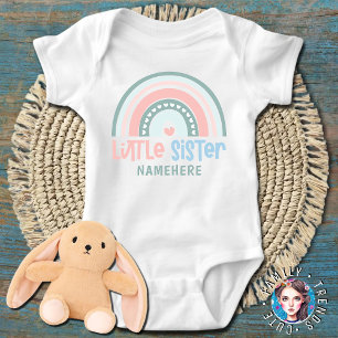 Little Sister Personalised Name Cute Rainbow Baby Bodysuit