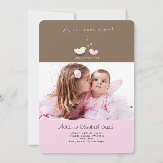 Little Sister Photo Birth Announcement (Front)