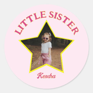 Little Sister Photo in Star Personalised Classic Round Sticker