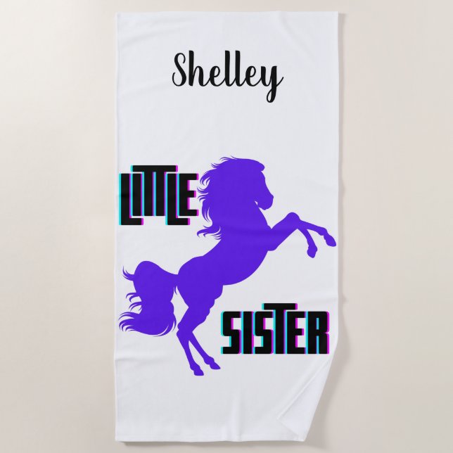Little Sister Purple Pony Beach Towel (Front)