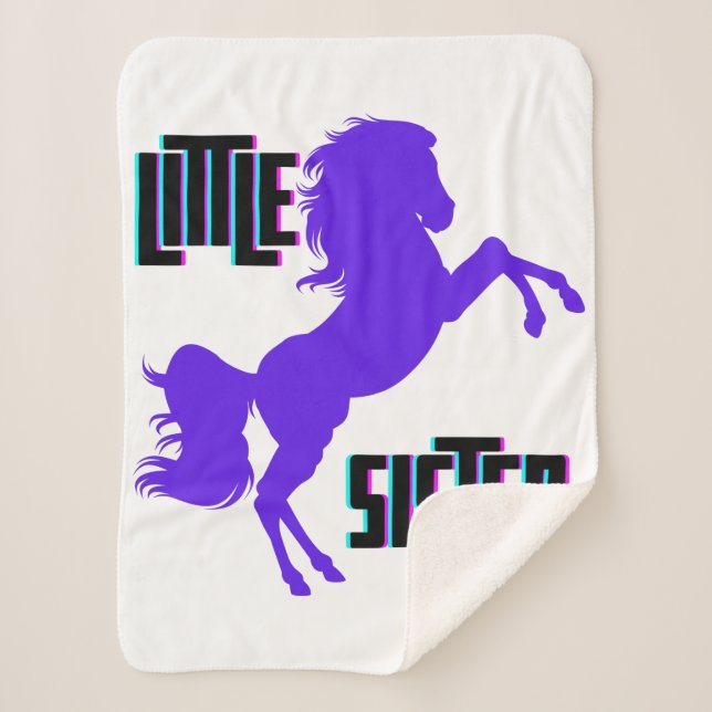 Little Sister Purple Pony Sherpa Blanket (Front)