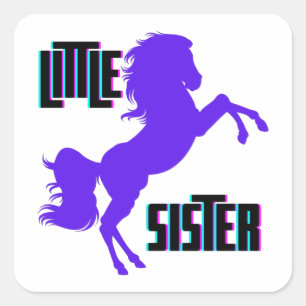 Little Sister Purple Pony Square Sticker