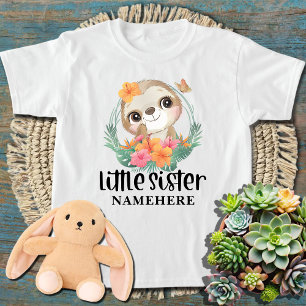 Little Sister T shirt with Sloth and flowers