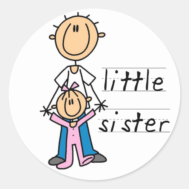 Little Sister with Big Brother T-shirts and Gifts Classic Round Sticker (Front)