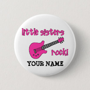 Little Sisters Rock! with Pink Guitar 6 Cm Round Badge