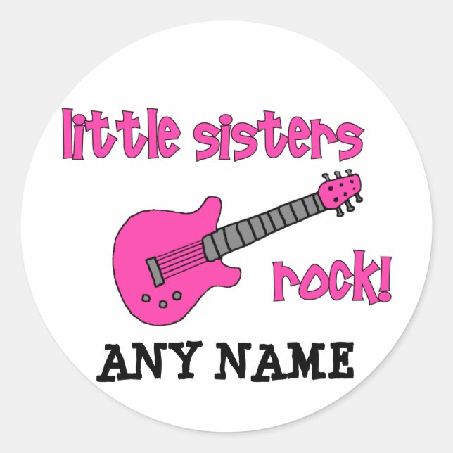 Little Sisters Rock! with Pink Guitar Classic Round Sticker (Front)