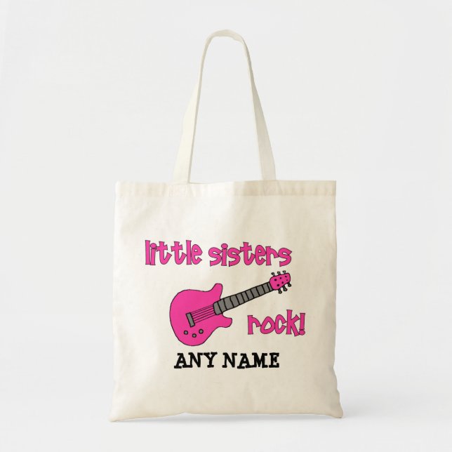 Little Sisters Rock! with Pink Guitar Tote Bag (Front)