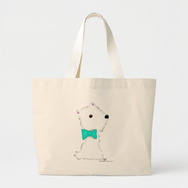 Little Sitting Westie Large Tote Bag (Front)