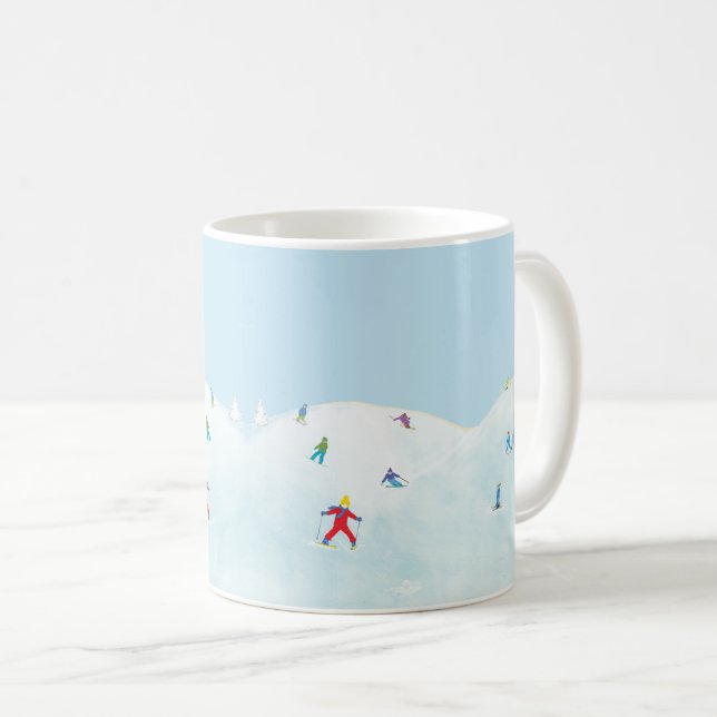 Little Skiers On Snowy Hill Coffee Mug (Front Right)