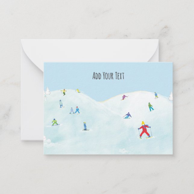 Little Skiers On Snowy Hill Personalised Card (Front)