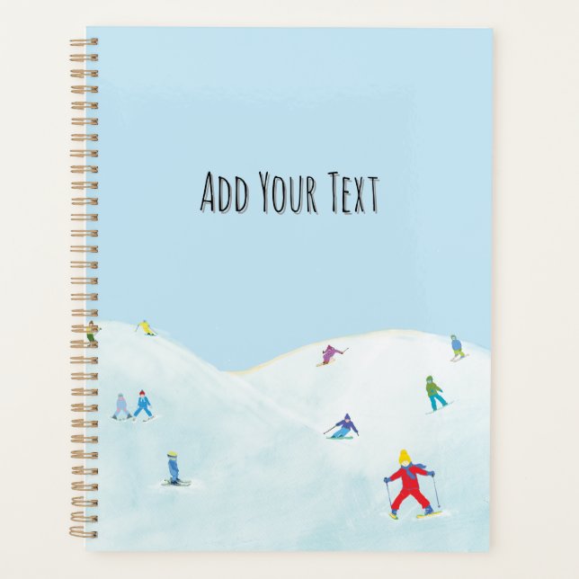 Little Skiers On Snowy Hill Personalised Planner (Front)