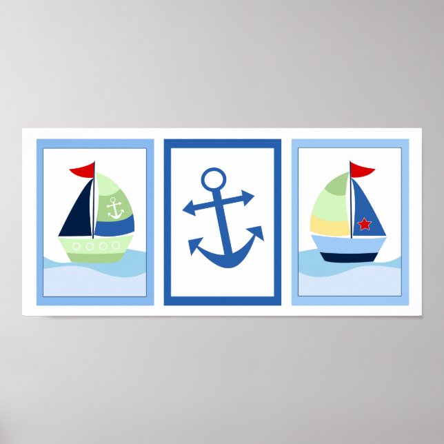 Little Skipper Sailboat Set of 3 Art Prints (Front)