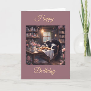 Little Skunk Tea Cookies and Roses Happy Birthday Card