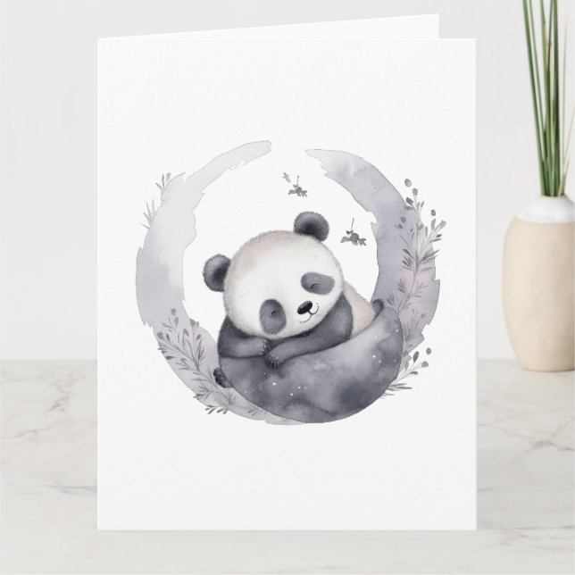 Little Sleepy Watercolor Baby Panda Bear Card (Front)