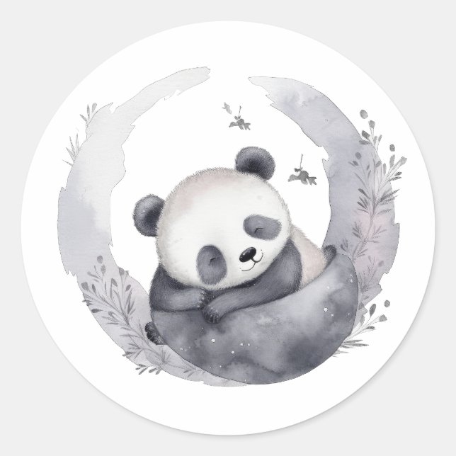 Little Sleepy Watercolor Baby Panda Bear Classic Round Sticker (Front)
