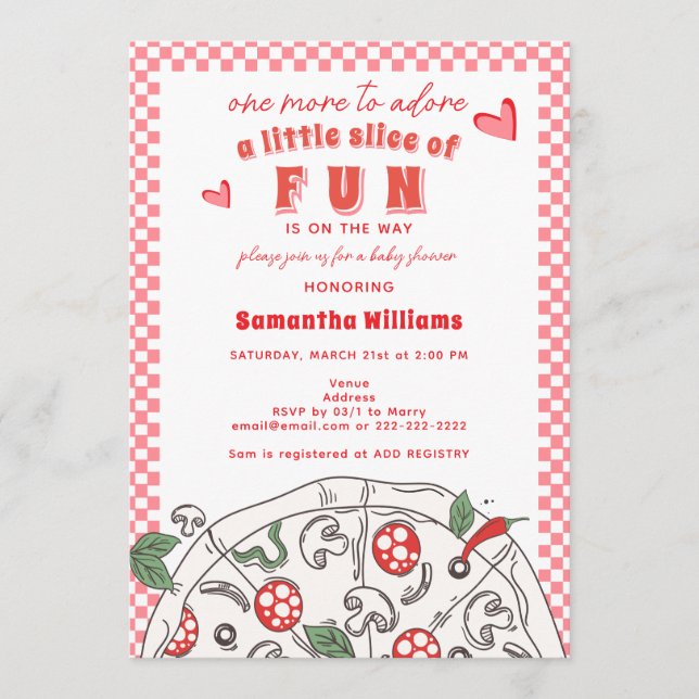 Little Slice of Fun Pink Girl Pizza Baby Shower Invitation (Front)