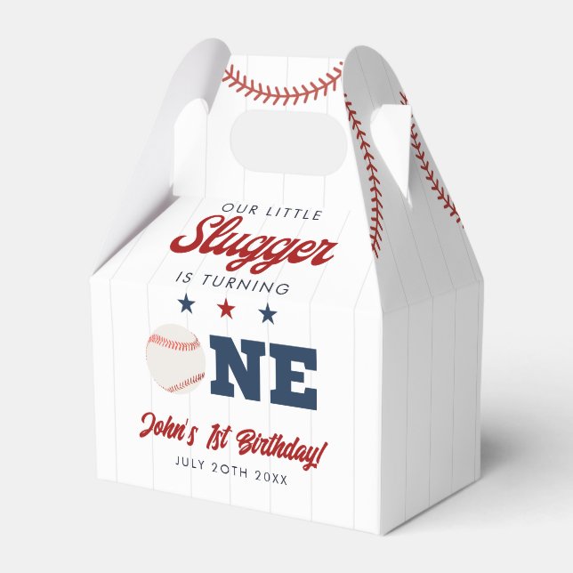 Little Slugger Baseball 1st Birthday Favour Box (Front Side)