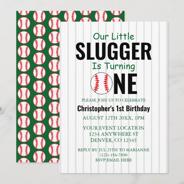 Little Slugger Baseball 1st Birthday Invitation (Front/Back)