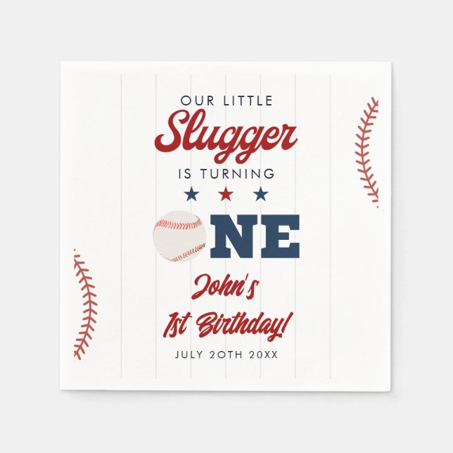 Little Slugger Baseball 1st Birthday Napkin (Front)