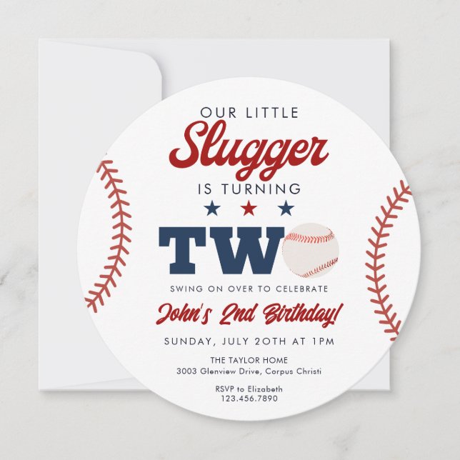 Little Slugger Baseball 2nd Birthday Ball Invitation (Front)