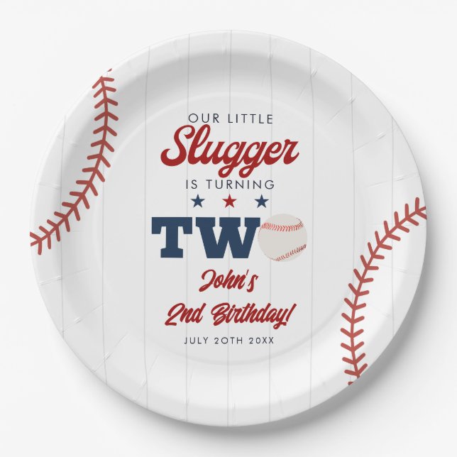 Little Slugger Baseball 2nd Birthday Paper Plate (Front)