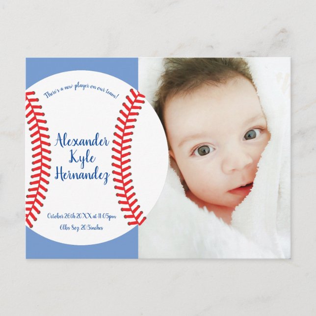 Little Slugger Baseball Baby Birth Announcement Postcard (Front)