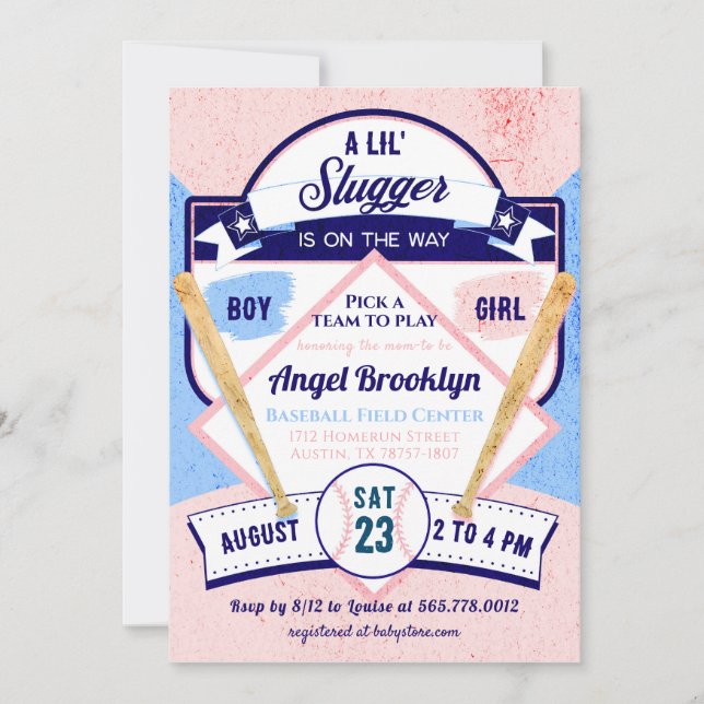 Little Slugger Baseball Baby Gender Reveal Party Invitation (Front)