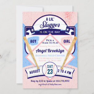 Little Slugger Baseball Baby Gender Reveal Party Invitation