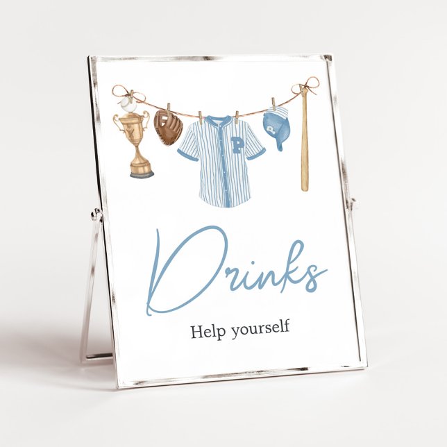 Little Slugger Baseball Baby Shower Drinks Poster (Baseball Little Slugger Baby Shower Drinks Sign)